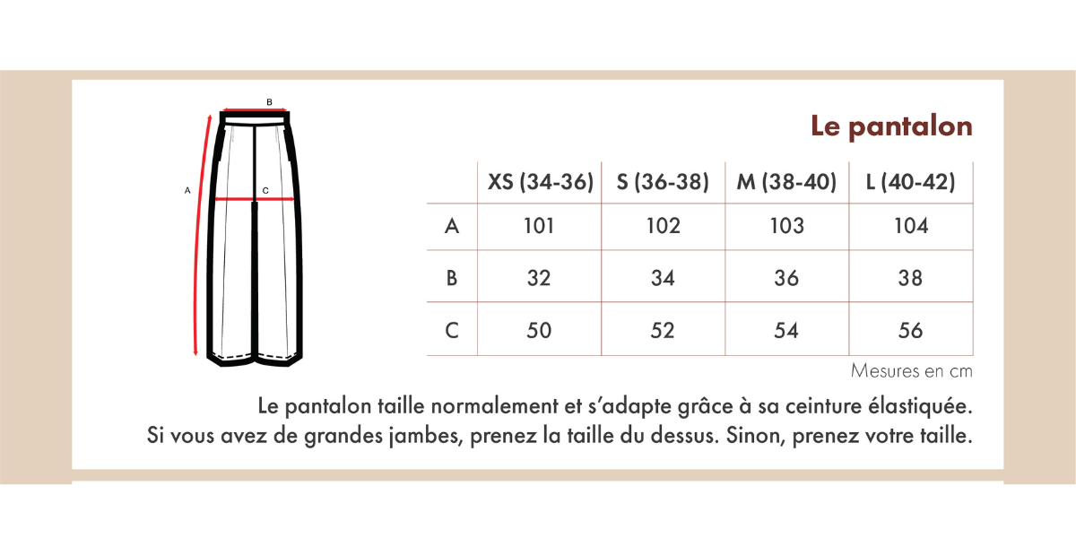 Tableau de tailles pantalon d'intérieur