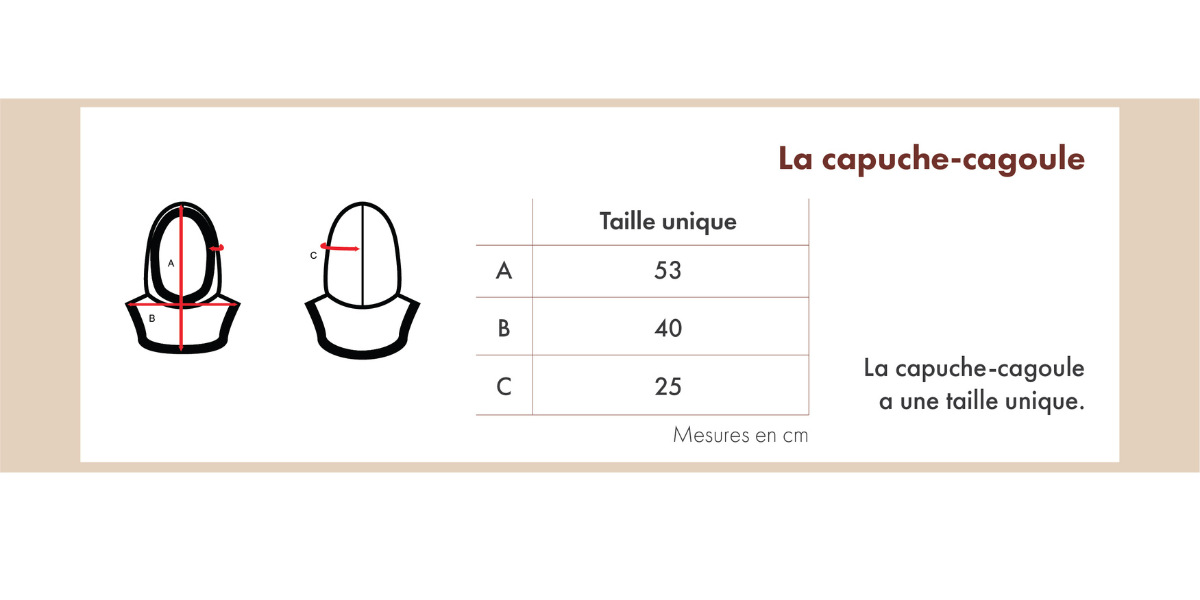 Tableau de tailles capuche-cagoule