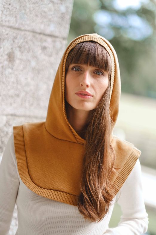 capuche-cagoule camel en maille de coton biologique